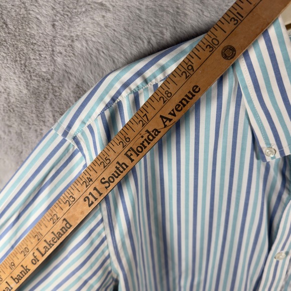 LLBean Mens M Striped Button Down Shirt Wrinkle Resistant Traditional Fit Blue - Picture 6 of 7